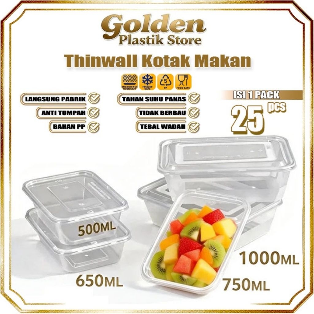 Golden Plastik Thinwall Kotak Makan / Thinwall Plastik Wadah Kotak 500ml 600ml 750ml 1000ml