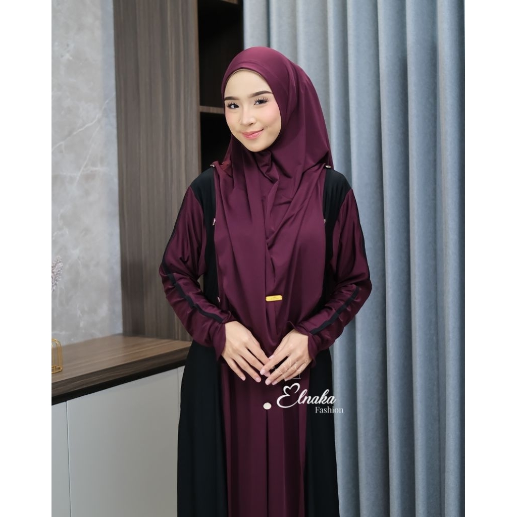 Elnaka || Jersey abaya maira set kerudung gamis cantik dengan disain elegan