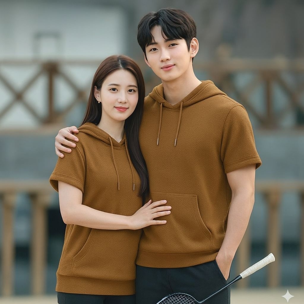 kaos waffle hoodie kupluk kapelan lengan pendek/atasan kapelan lengan pendek hoodie kupluk minimalis