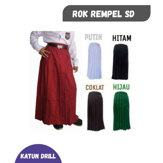 Rok Panjang Sekolah SD Anak Perempuan Rok Rempel Sekolah Merah Putih Hijau Coklat Hitam