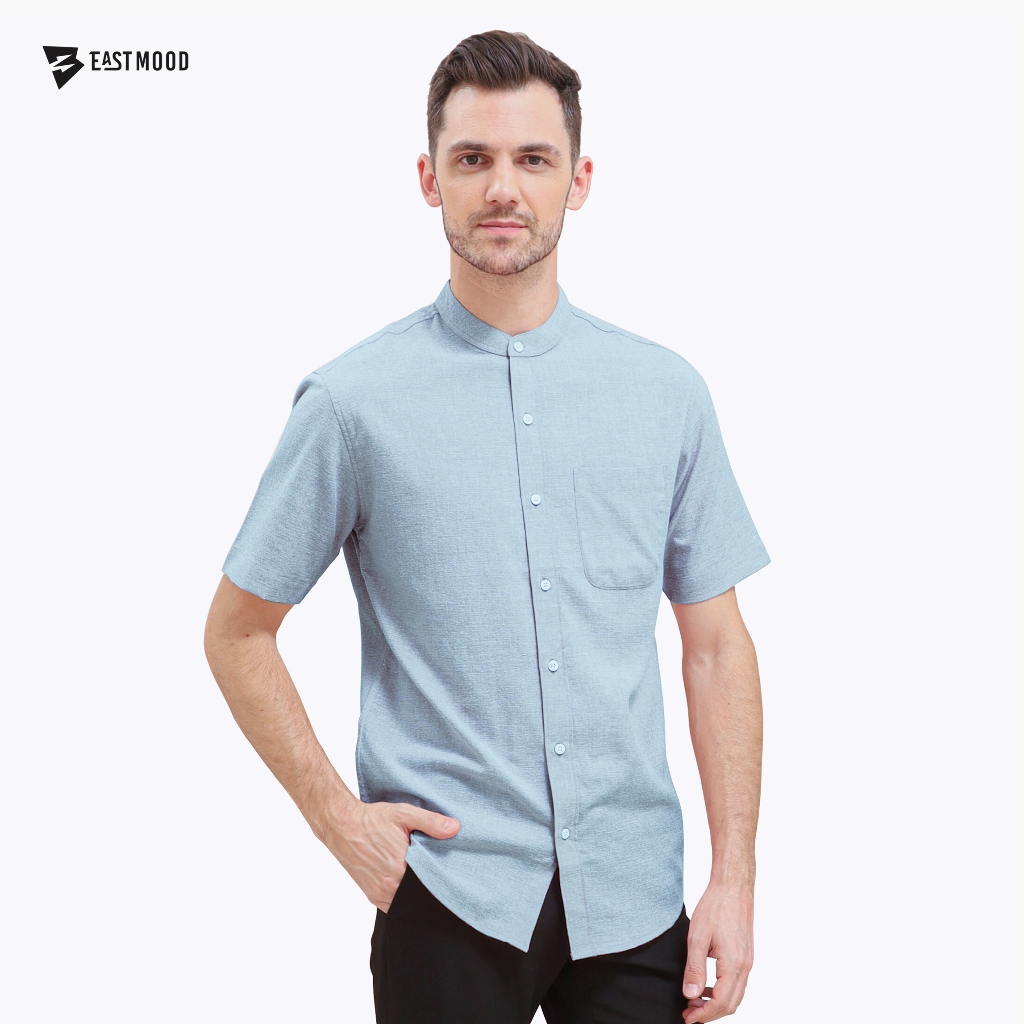 Eastmood Kemeja Koko Pria Lengan Pendek Polos Biru Muda Oxford Premium