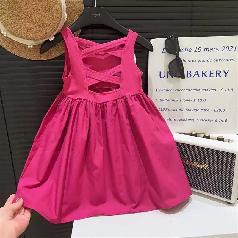 Pikaru Store Dress backless anak perempuan pink hitam 1-8 tahun / Ball gown mini dress / BUBU dress