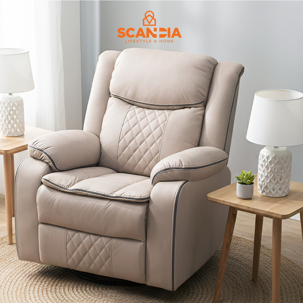 SCANDIA Dahlberg Sofa Recliner 1 Seater With Rocking 92x95x103 - Kursi Santai Nyaman Coklat Muda Tid