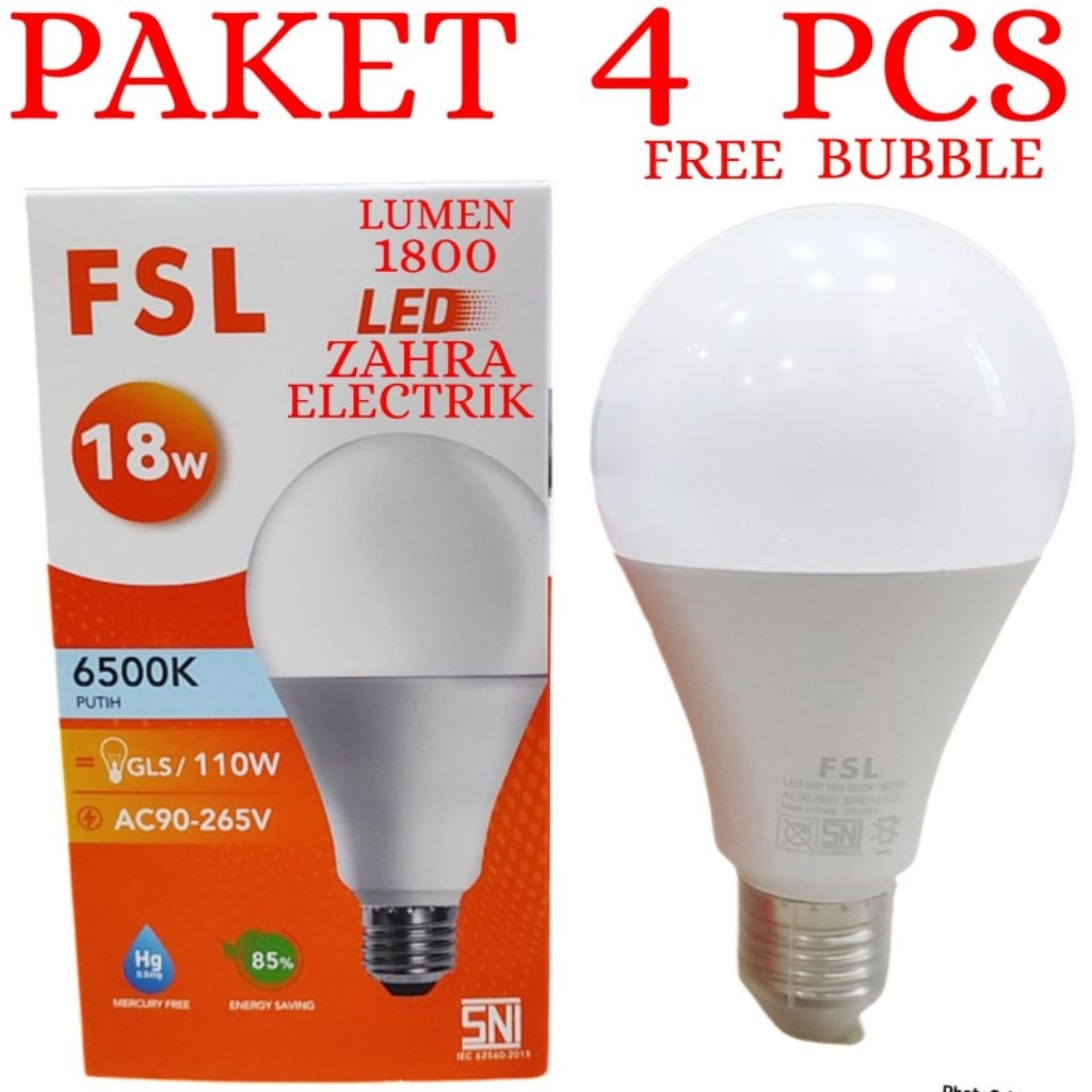 BOHLAM LED GARANSI 2 TAHUN / LAMPU LED CAHAYA PUTIH FSL PAKET 4 PCS