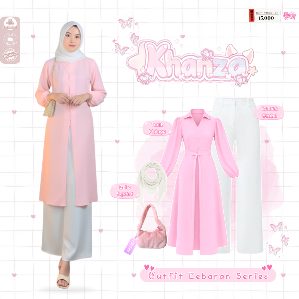 Khanza  One Set Malaya Kekinian Outfit( Bella Square + Tunik + Celana )3in1 One Set Lebaran  - FS78