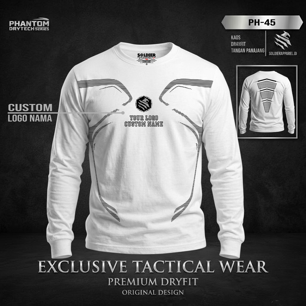 Kaos Dryfit - Tangan Panjang | DryTech Series – Bisa Custom Logo & Nama | Nyaman & Elastis
