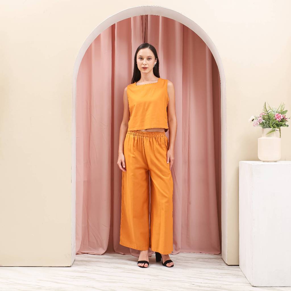 Maroon The Label - Anna One Set - Setelan Bahan Linen-Setelah Polos-Baju Setelan Bahan Linen-Atasan 