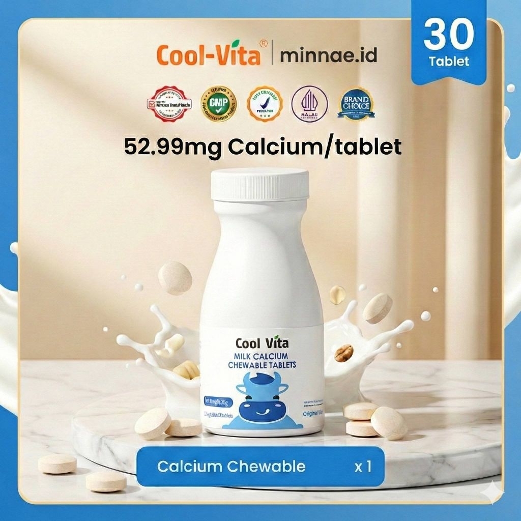READY COOLVITA ORIGINAL BPOM Milk Calcium Chewable 1 Botol isi 30 tablet Suplemen Kalsium Tulang Mem