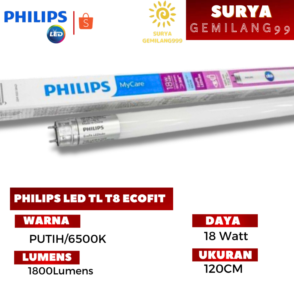 PHILIPS LAMPU TL  LED TUBE T8 ECOFIT 18WATT PUTIH