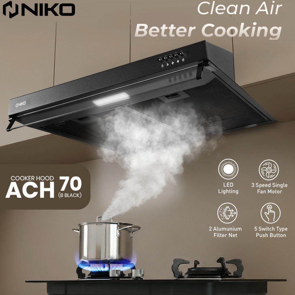 NIKO COOKER HOOD AERO ACH-70B / TUDUNG HISAP ASAP KOMPOR / PENGHISAP ASAP DAPUR ORIGINAL GARANSI RES
