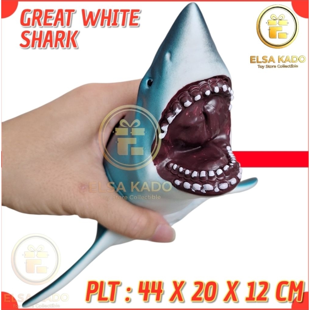 Figure Great White Shark BIG SIZE Mainan Hewan Laut Ikan Hiu Besar Megalodon Simulasi Binatang Karet