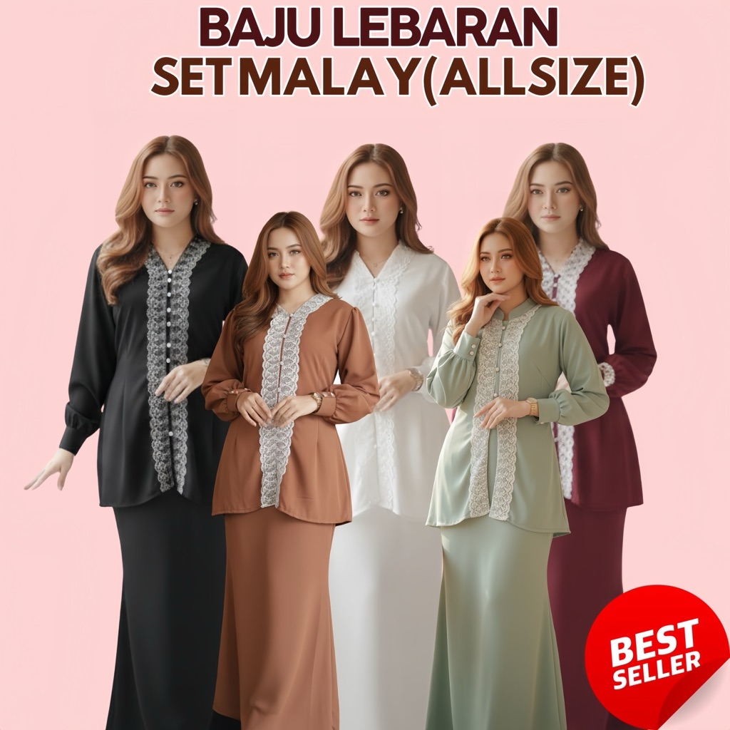 SET MALAY BAJU LEBARAN ATASAN ROK BAJU KURUNG