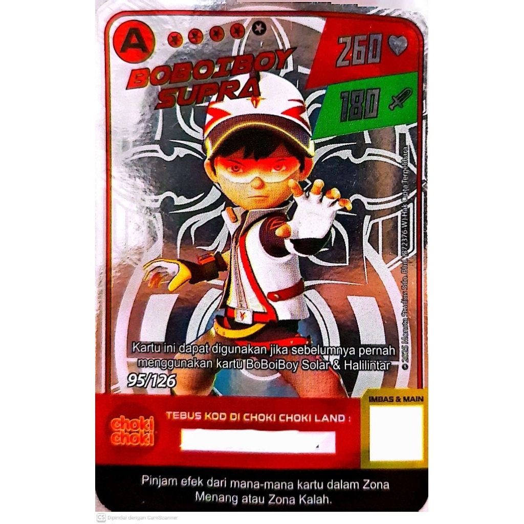Kartu Boboiboy BOBOIBOY SUPRA 95/126 (HOLOGRAM) Kartu Boboiboy Choki Choki