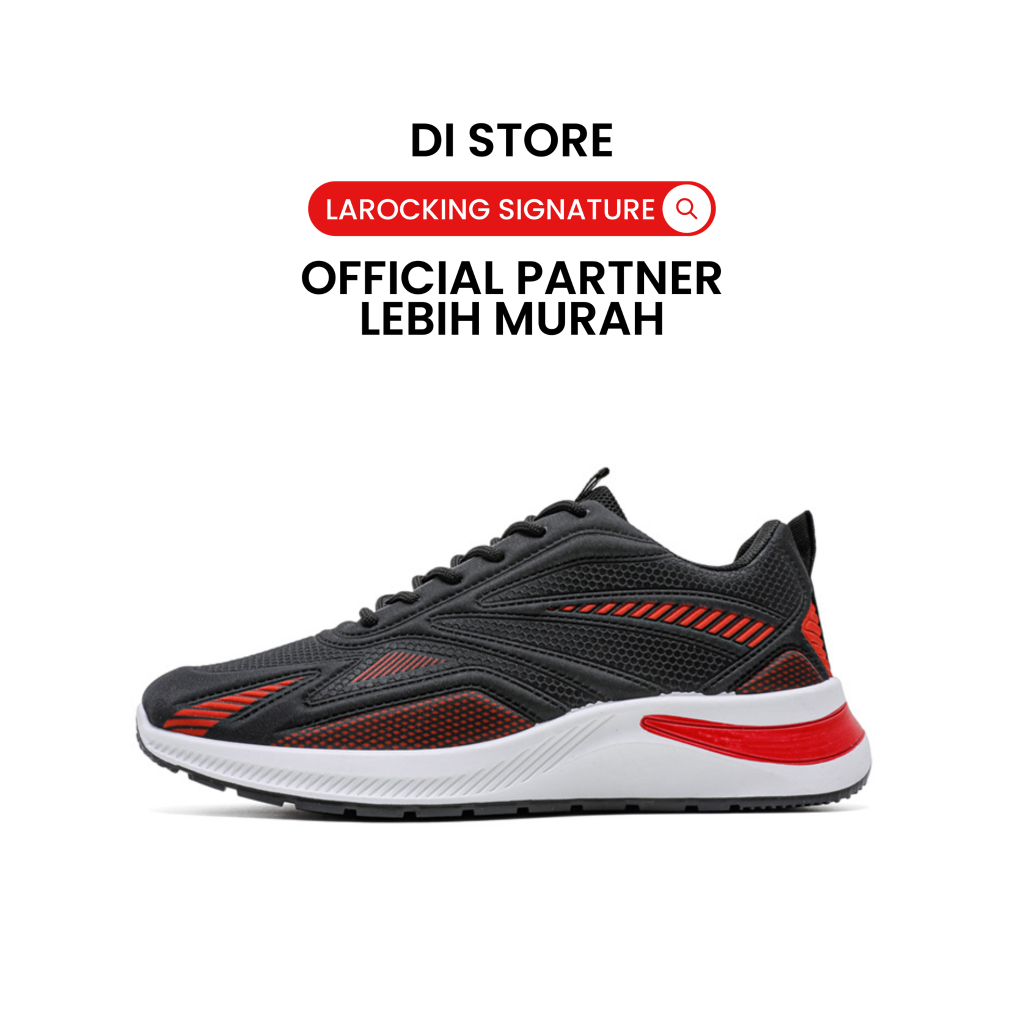 Larocking - Vega Hitam Merah | Sepatu Sneakers Running Gym Shoes