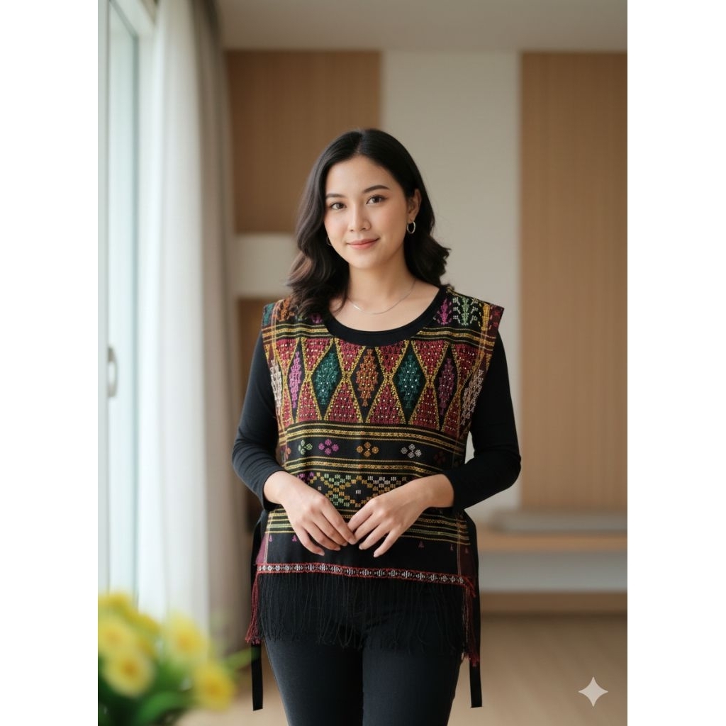 rompi ulos tenunan batak asli motif sadum angkola simata, merupakan rompi unik dan mewah