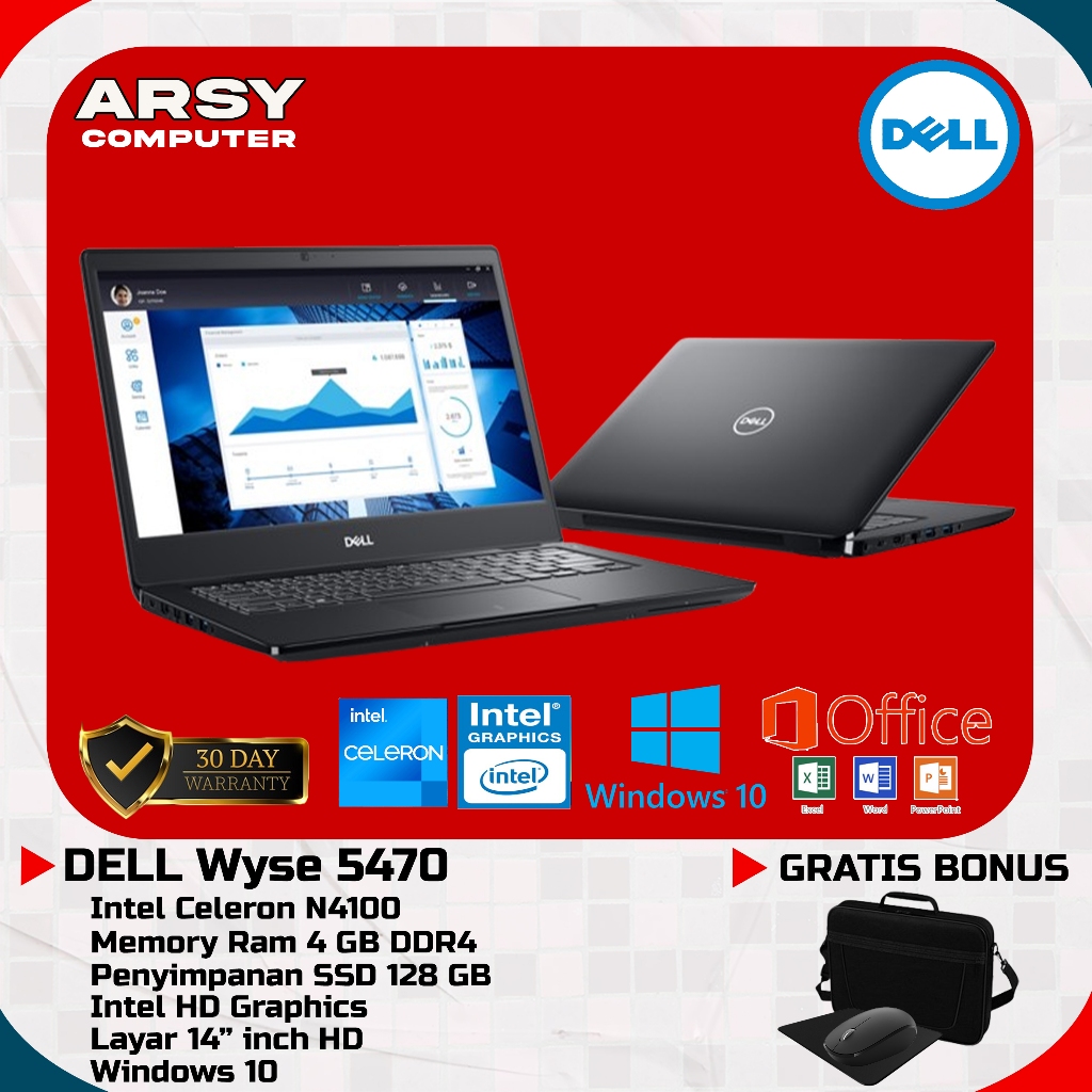 Laptop Dell Wyse 5470 Intel Celeron N4100 Ram 4 GB  penyimpanan SSD 128 GB  Layar 14" inch Keyboard 