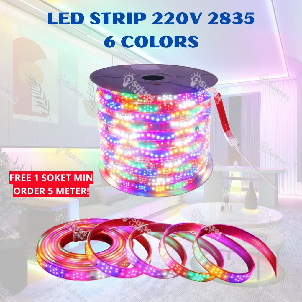 LED Strip RGB 220V 6 Warna PER METER Estetik Parah, Lampu Strip RGB Estetik