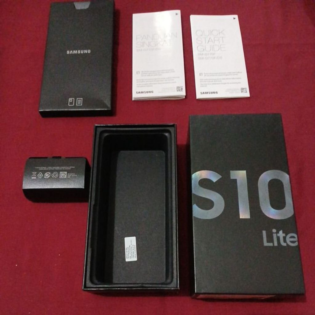 dus box samsung s10 lite prism black original 100% copotan lengkap manual book