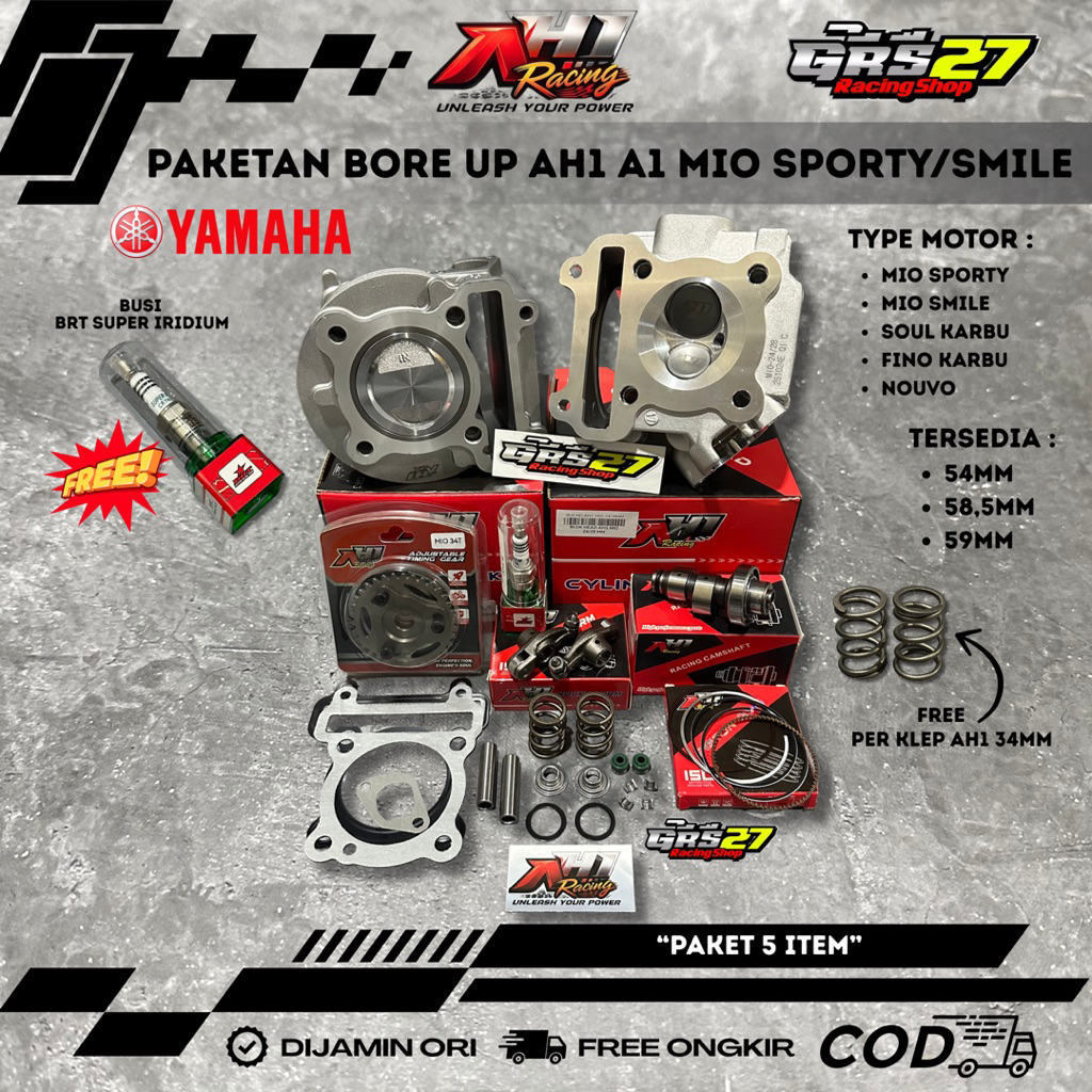 PAKETAN BORE UP AH1 RACING A1 MIO SPORTY/SMILE SOUL KARBU FINO KARBU NOUVO SET BLOK SEHER AH1 54 58,