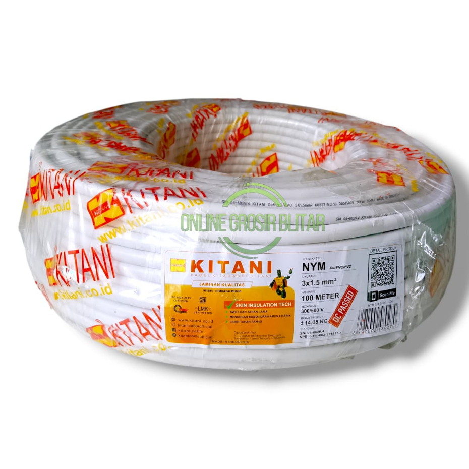 Kabel Listrik NYM 3x1.5mm KITANI 100 Meter Per Roll Kawat Tembaga Engkel