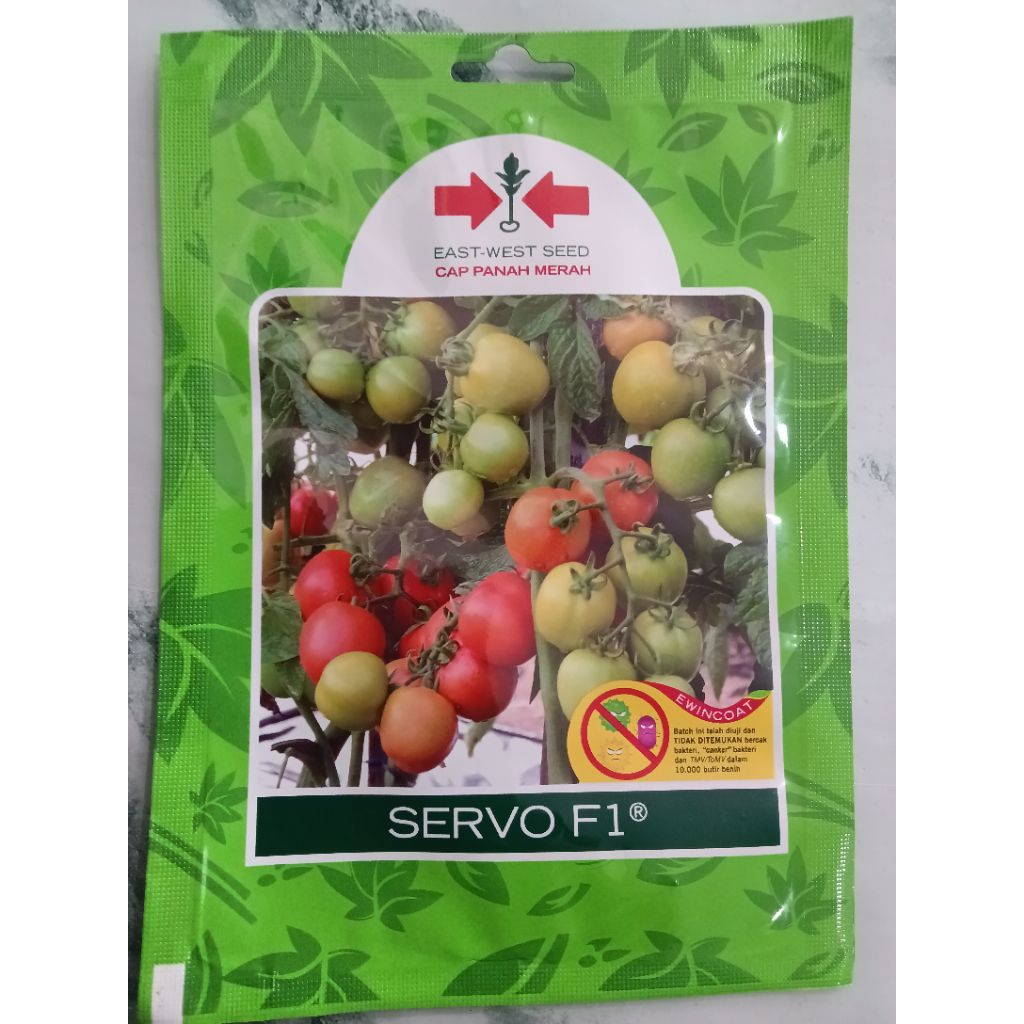 Benih Tomat servo F1, (Tahan Virus Berbobot) isi 150 butir kadaluarsa terbaru 2027. Cap panah merah
