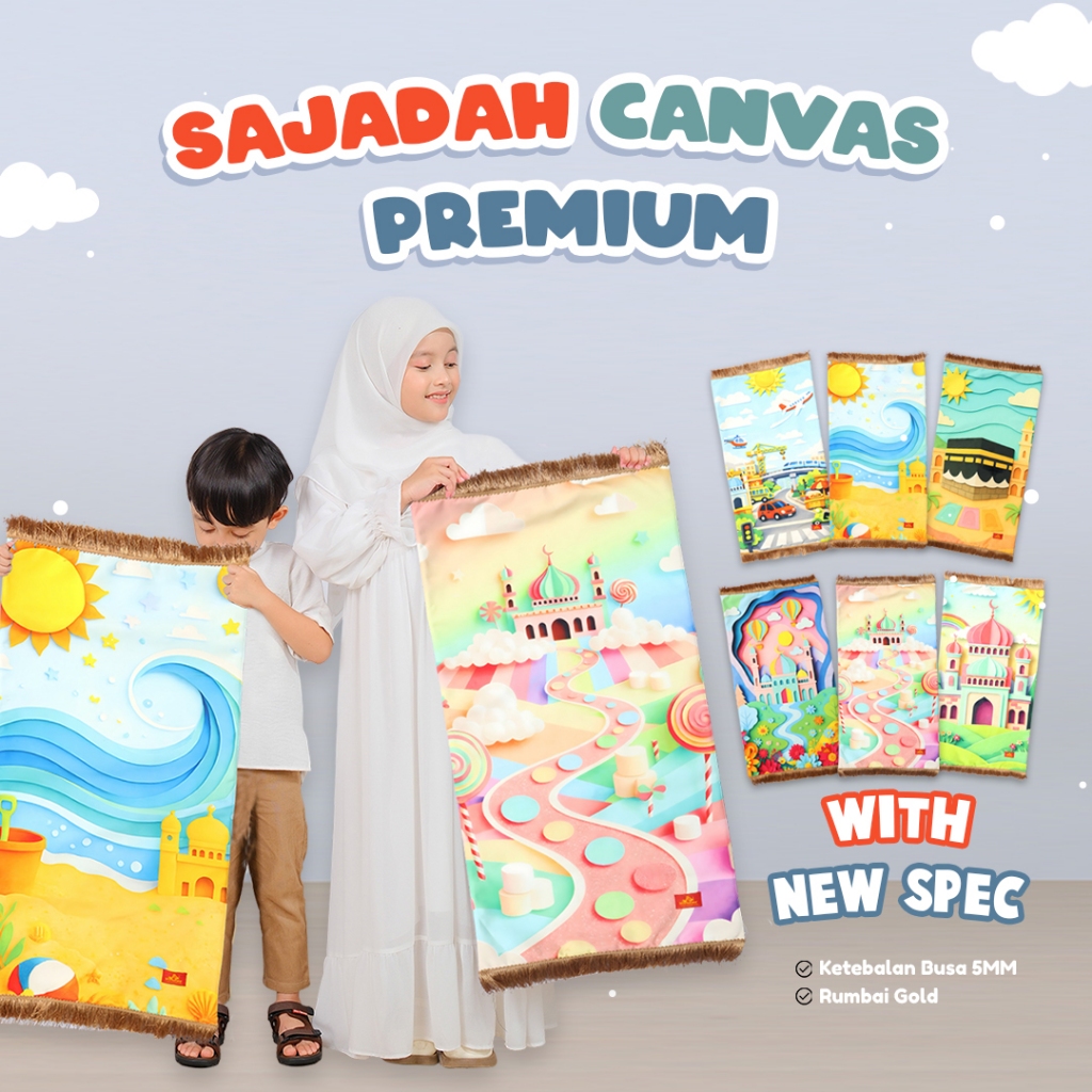 Sejadah Sajadah Anak Canvas Premium Tebal Busa 5mm Printing Lucu Bisa Custom Nama Perempuan Laki lak
