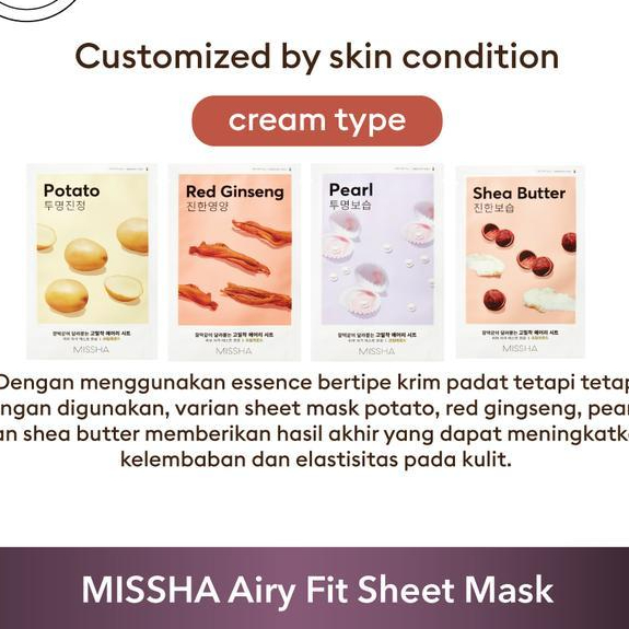 Missha Airy Fit Sheet Mask (Per Variant 5 Pcs) Masker Wajah