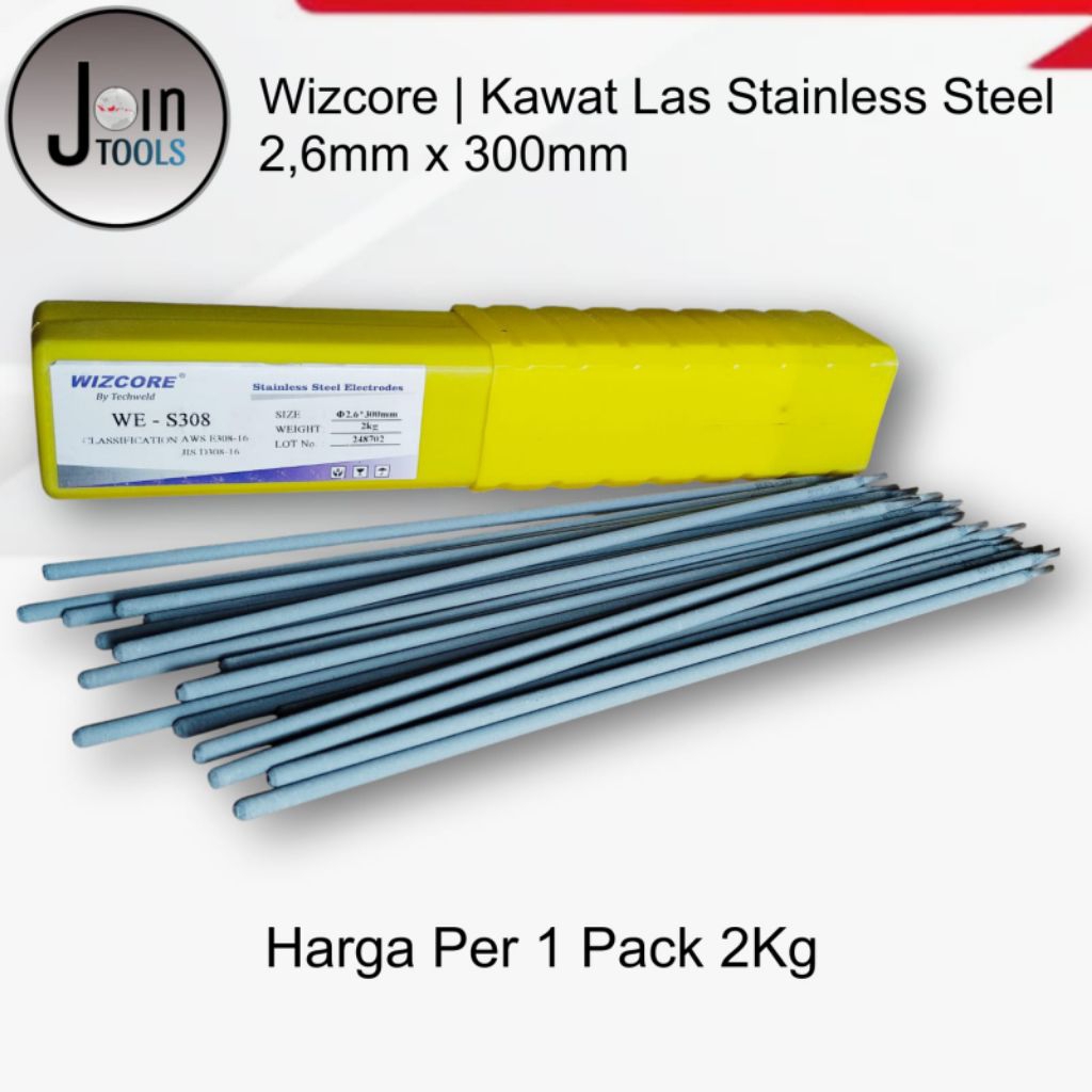 WIZCORE | 1 Pack - 2 Kg | Kawat Las Stainless Steel 2.6mm x 300mm | Welding Electrodes WE-S308 Wizco
