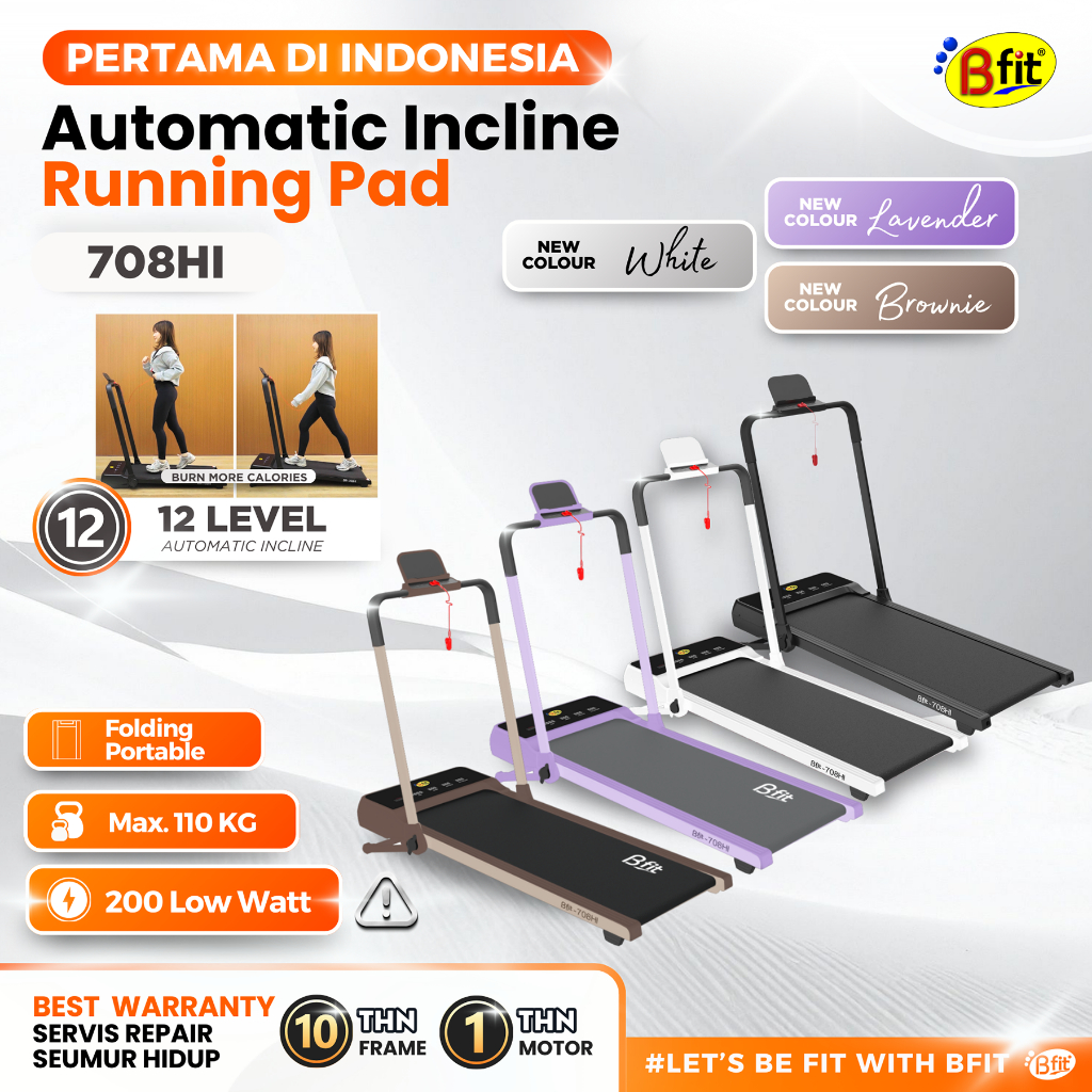 (SEMARANG) Running Pad BFIT 708HI Auto Incline Walking Pad Treadmill Elektrik Listrik Lipat Portable