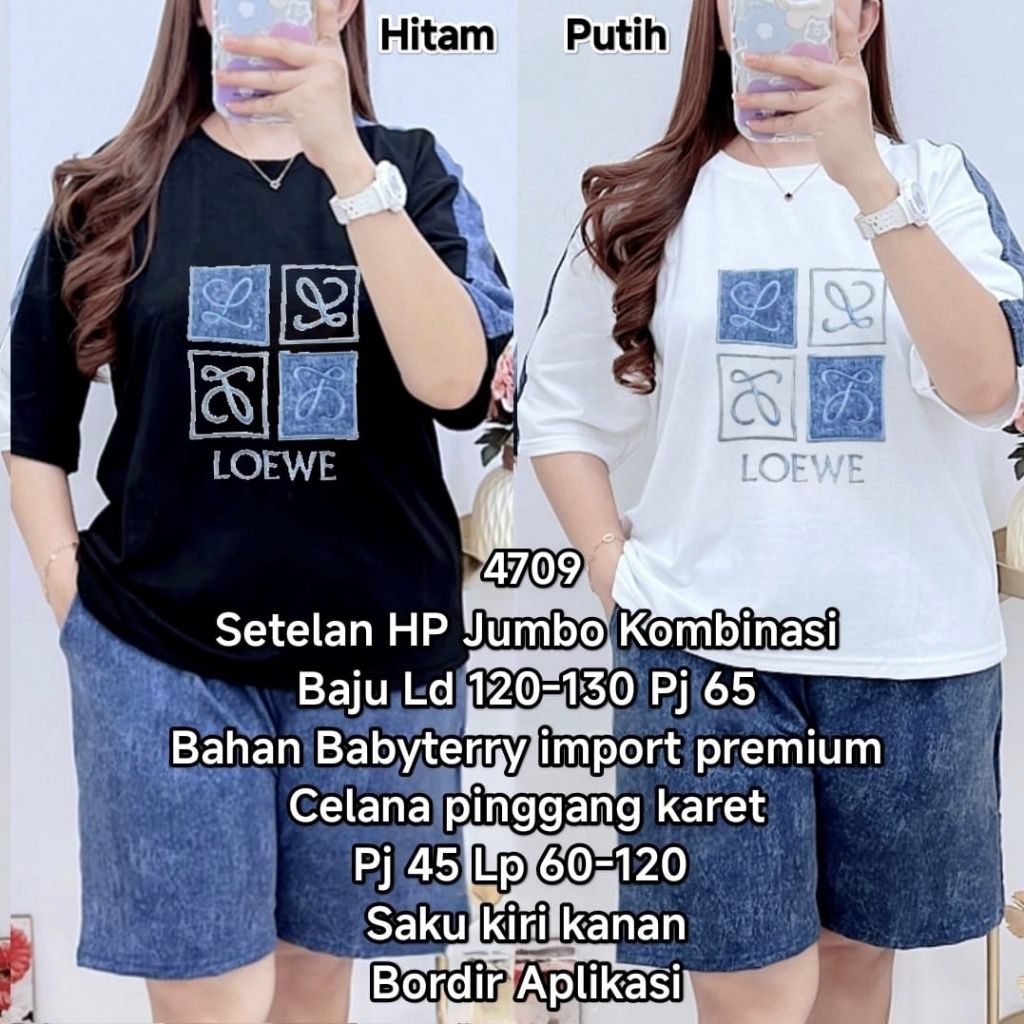 SETELAN JUMBO PENDEK WANITA KOMBINASI BORDIR KAOS BABYTERY TEBAL HALUS
