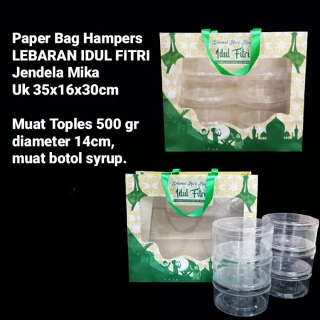 Paperbag Motif Lebaran Ukuran 35x16x30cm Tas Jendela Mika Hampers Idul Fitri Muat Toples 500gr