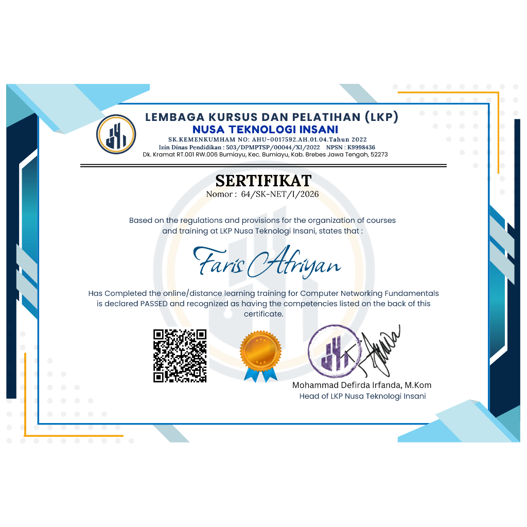 SERTIFIKAT KOMPUTER RESMI KEAHLIAN KOMPUTER JARINGAN