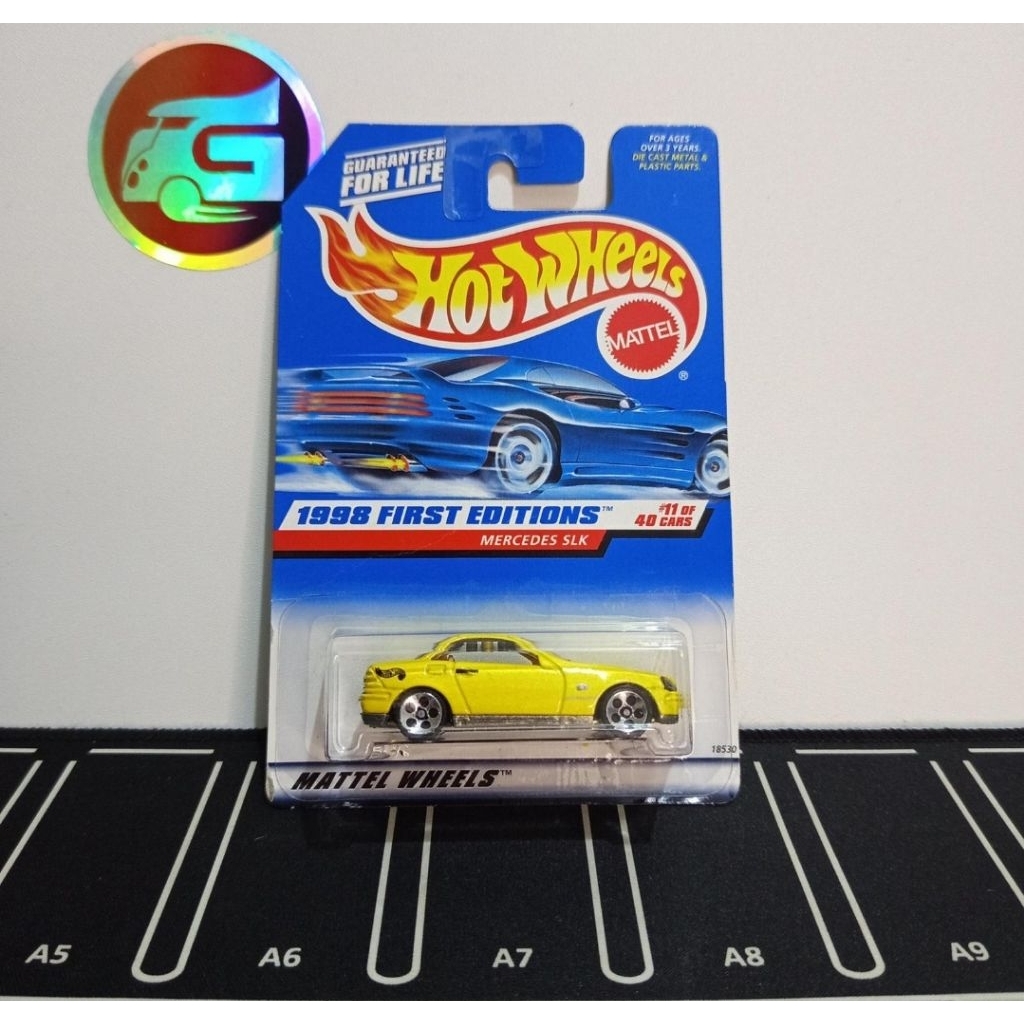 Hot Wheels Mercedes SLK Kuning 1998 First Edition Blue Card (Not Mint) - Hotwheels