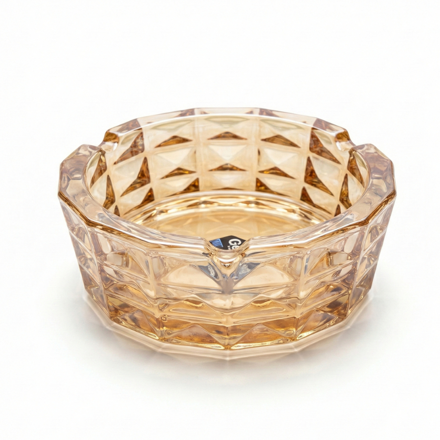 Asbak Rokok Kaca Crystal Mewah 12.5cm Amber Gold - Asbak Meja Kantor Aesthetic Elegan Anti Panas
