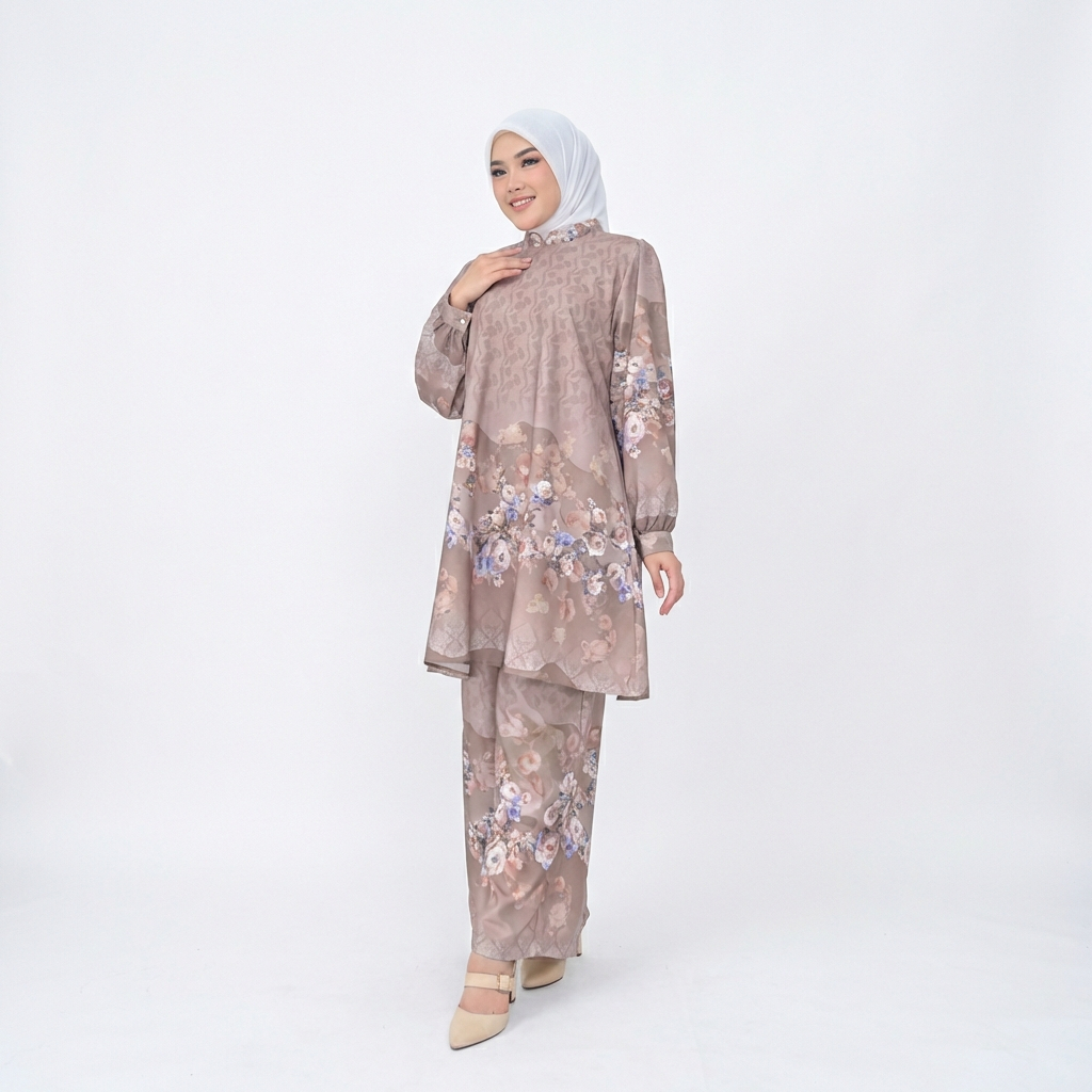 Set Kondangan | One Set Rok Dan Atasan | Setelan Tunik Muslimah Bunga Premium | Bunca - Zahra