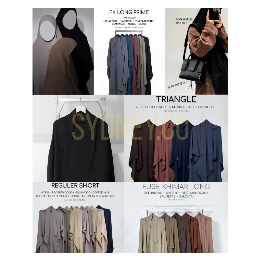 [Nwt] aljenna ready stock : fuse khimar long mazen fk longprime almahya anti uv fk mini basic fk lon