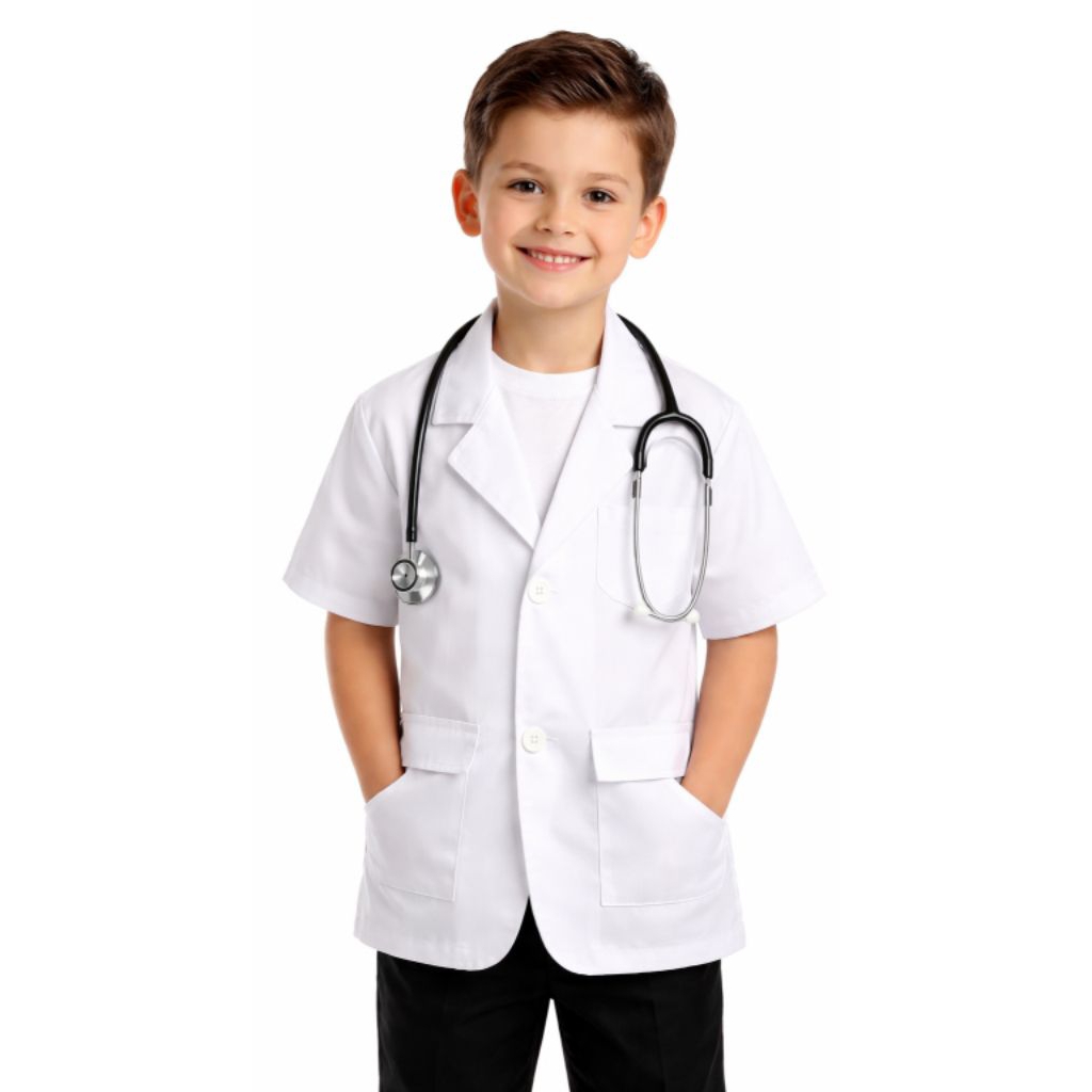 Jas Dokter Anak Lengan Pendek / Jas Dokter Medis / Jas Anak / Baju Dokter Jaga / Dokter Anak / Kostu