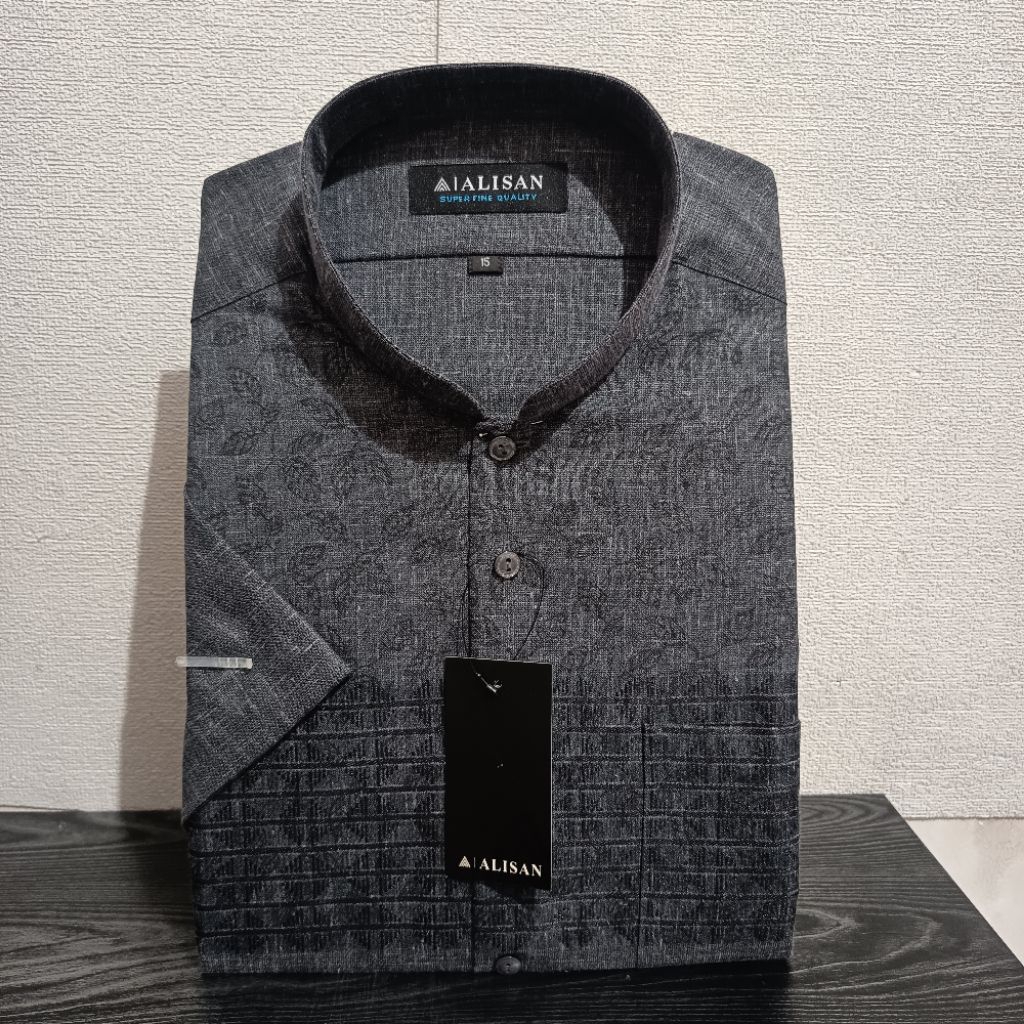 LENGAN PENDEK REGULER ALISAN Koko Fashion 00373 Motif Daun Hitam/Biru