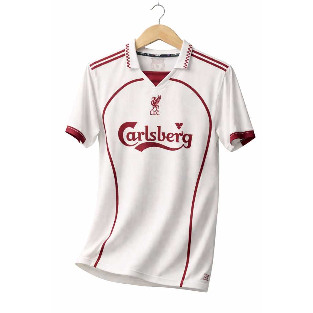 Jersey Bola Retro Liverpool - Nyaman, Adem, Stylish, Lengan Pendek Putih