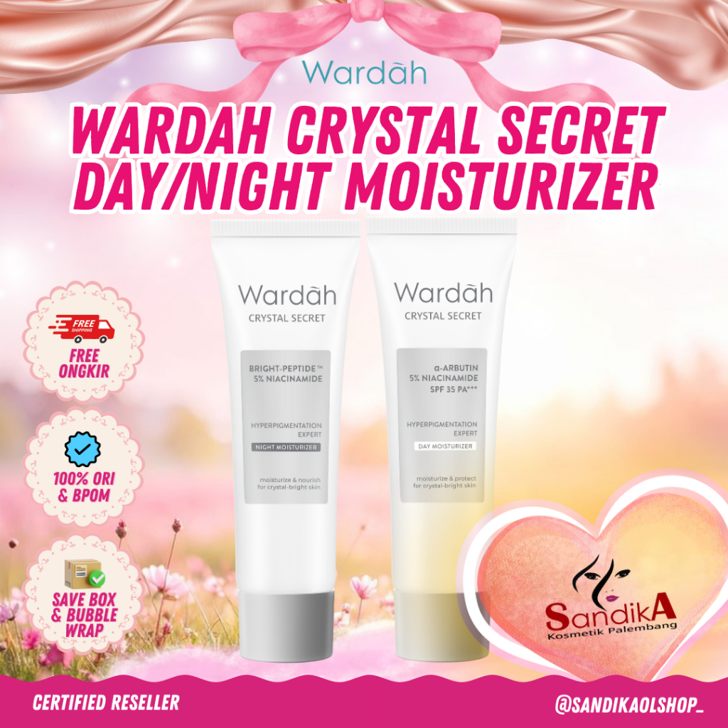 Wardah Crystal Secret Day Cream/Night Cream 15ml/Krim Pemnutih Wajah/Pelembab Wajah Wardah