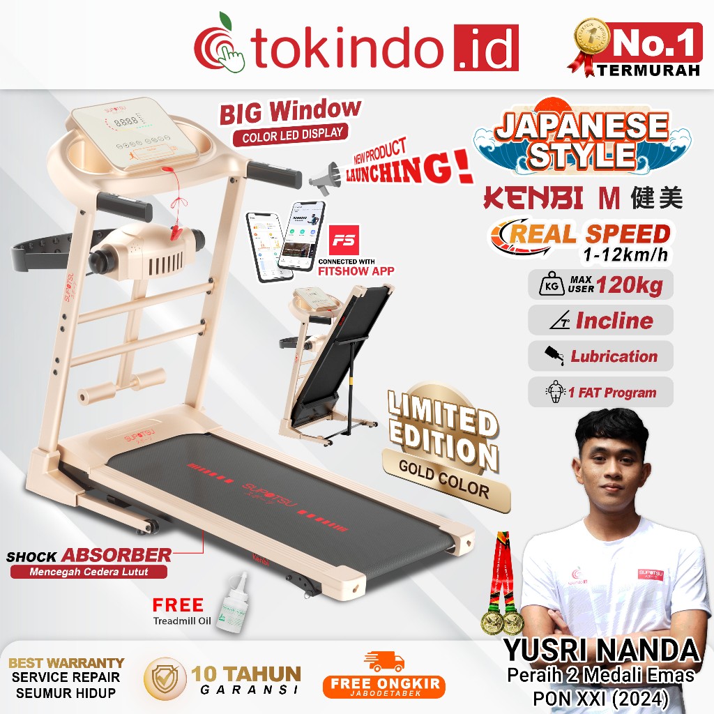 SUPOTSU KENBI Treadmill Listrik Treadmill Portable Treadmill Multifungsi Treadmil Lipat Treadmill El