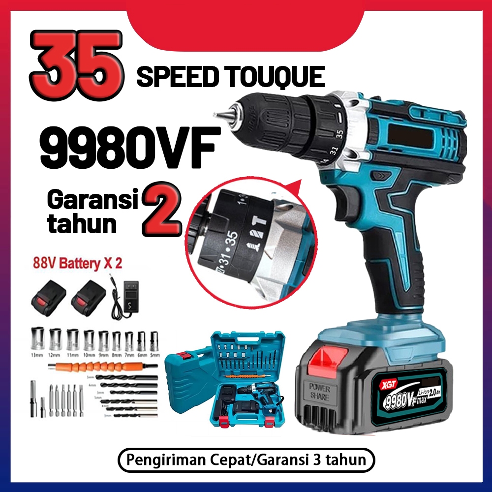 9980vf Mesin bor 2baterai cas 10mm bor listrik murah bor tangan baterai besi tembok Beton kayu - Cor