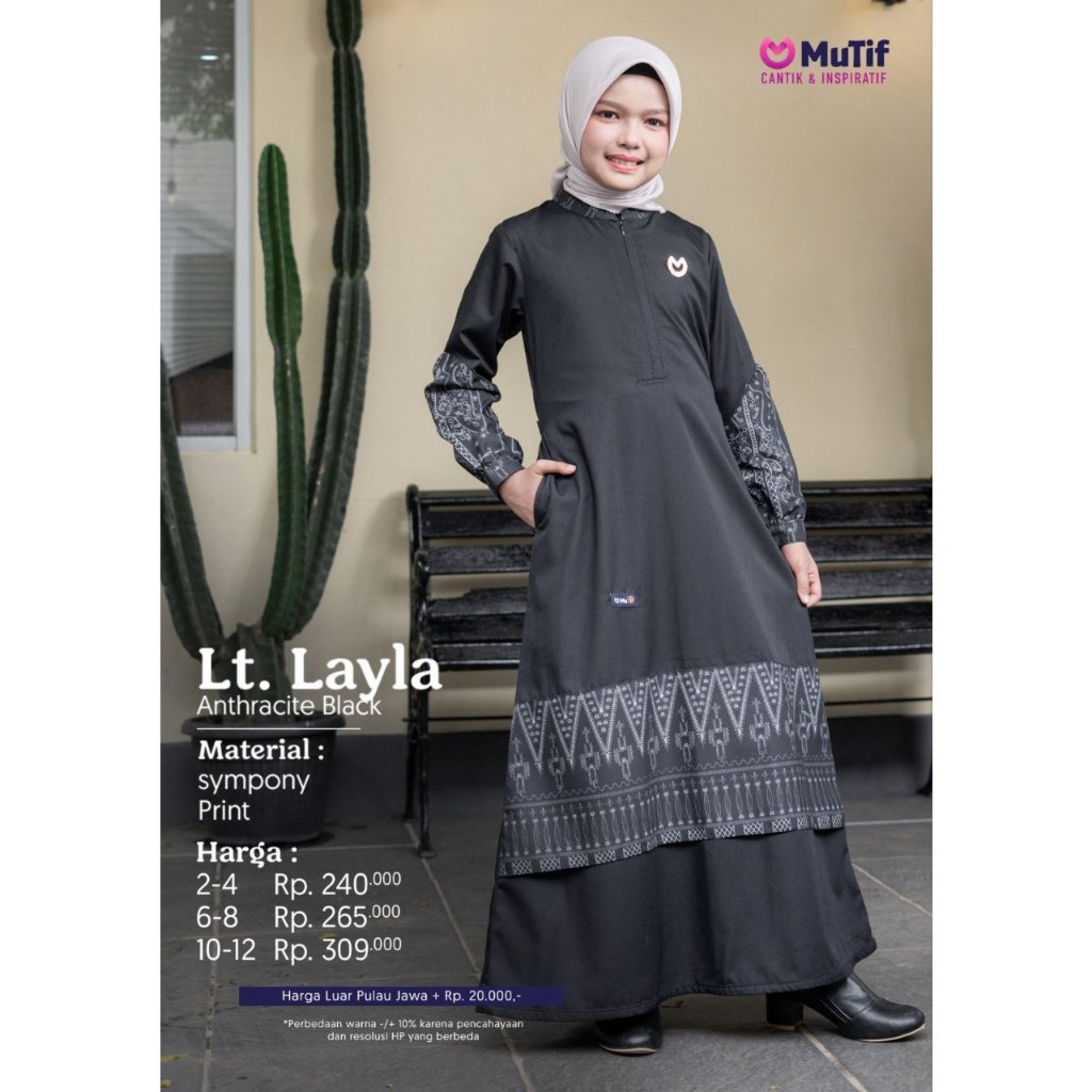 MUTIF GAMIS ANAK LAYLA / GAMIS ANAK MUTIF / LAYLA ANTHRACITE BLACK
