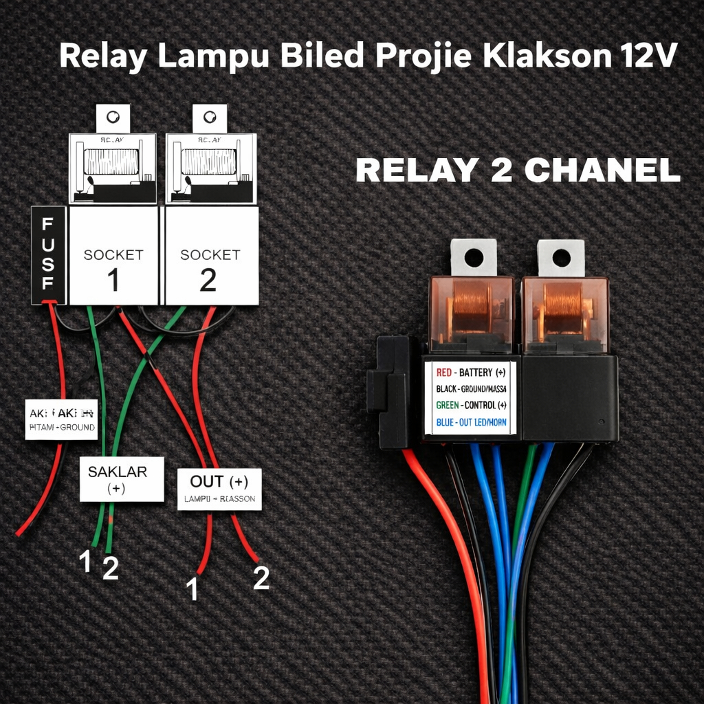Relay Lampu Biled Daymaker - Lampu Tembak D2 Laser - Relay 4 Kaki 12v 80A Tembaga - Riley 4 Pin