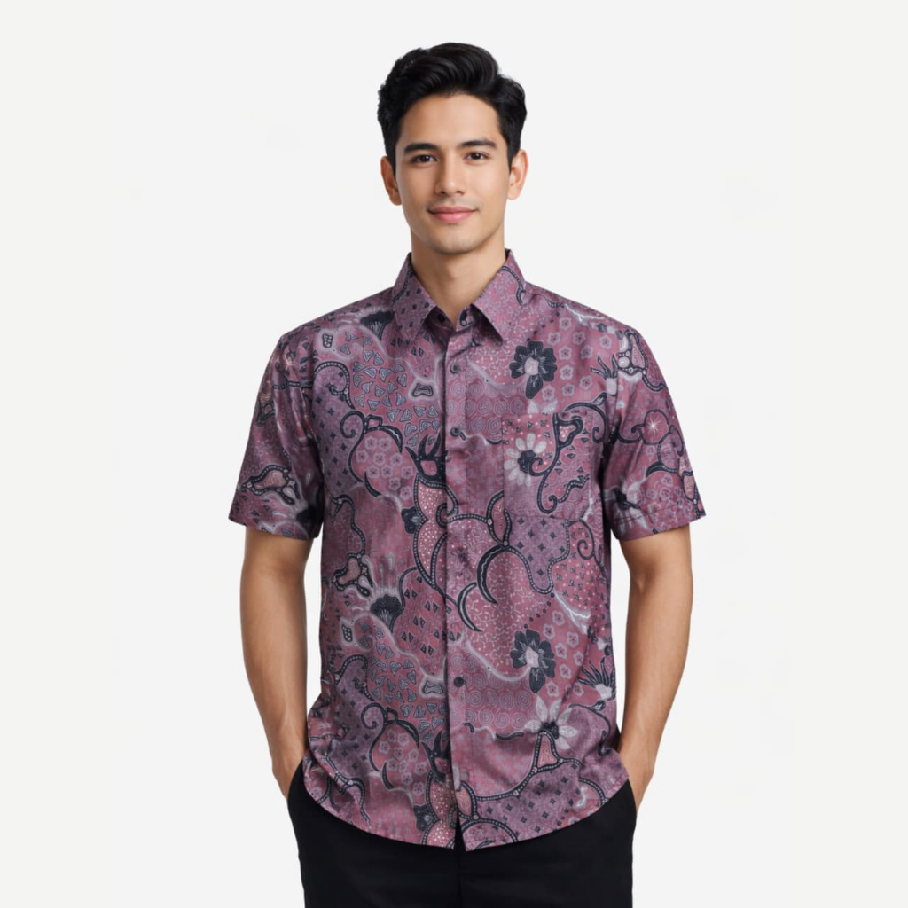 batik pria LENGAN PENDEK MOTIF BUNGA SALEM