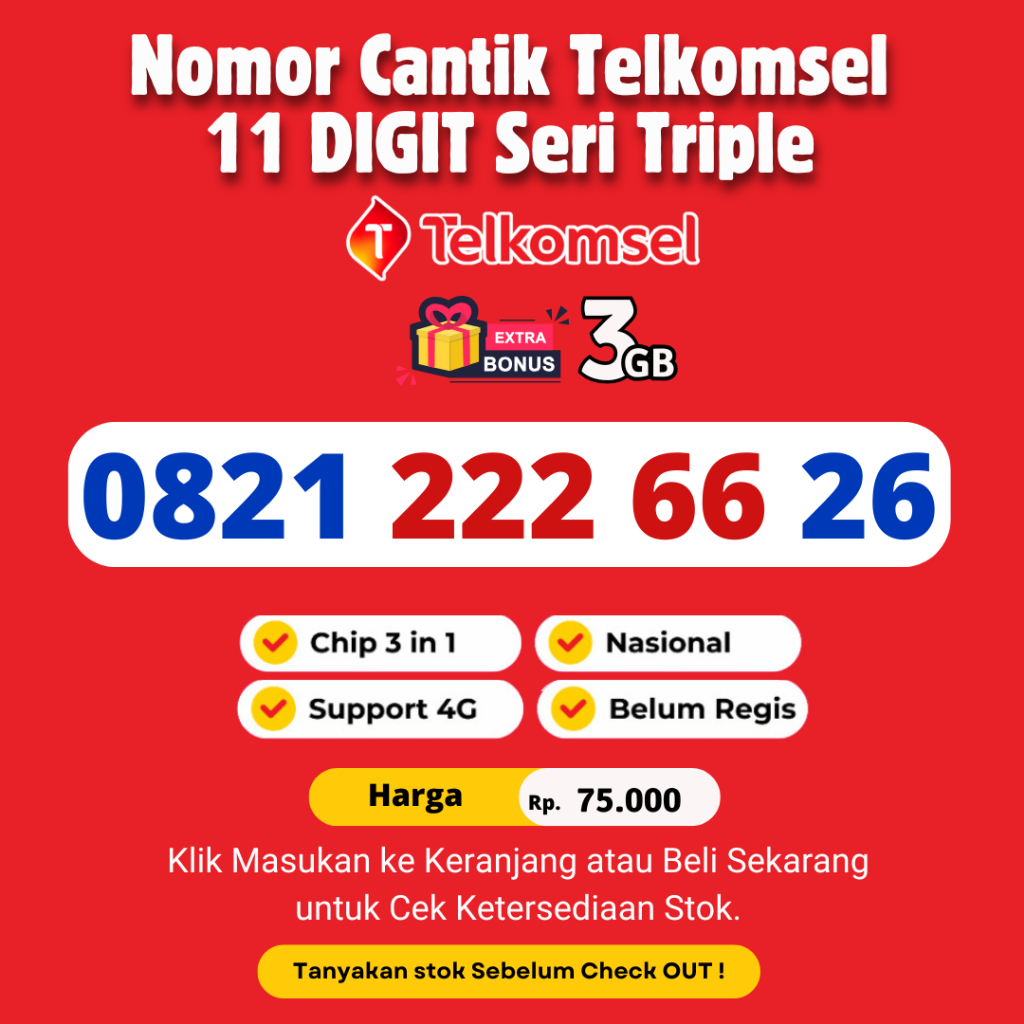 Nomor Cantik Telkomsel Seri Triple 11 Digit Murah - Nomor Cantik Simpati 11 Digit Support 4G LTE BON