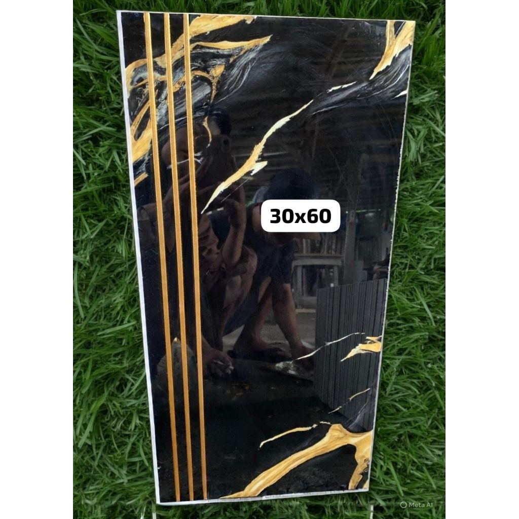 Granit Tangga hitam corak list emas 30x60 or custom