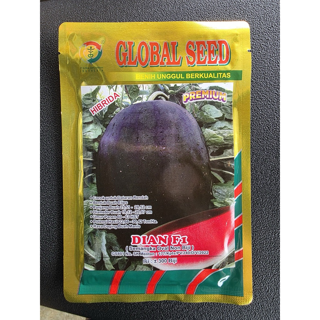 Bibit / Benih Semangka DIAN F1 PREMIUM Oval Non Biji Isi 300 Biji Cap Global Seed