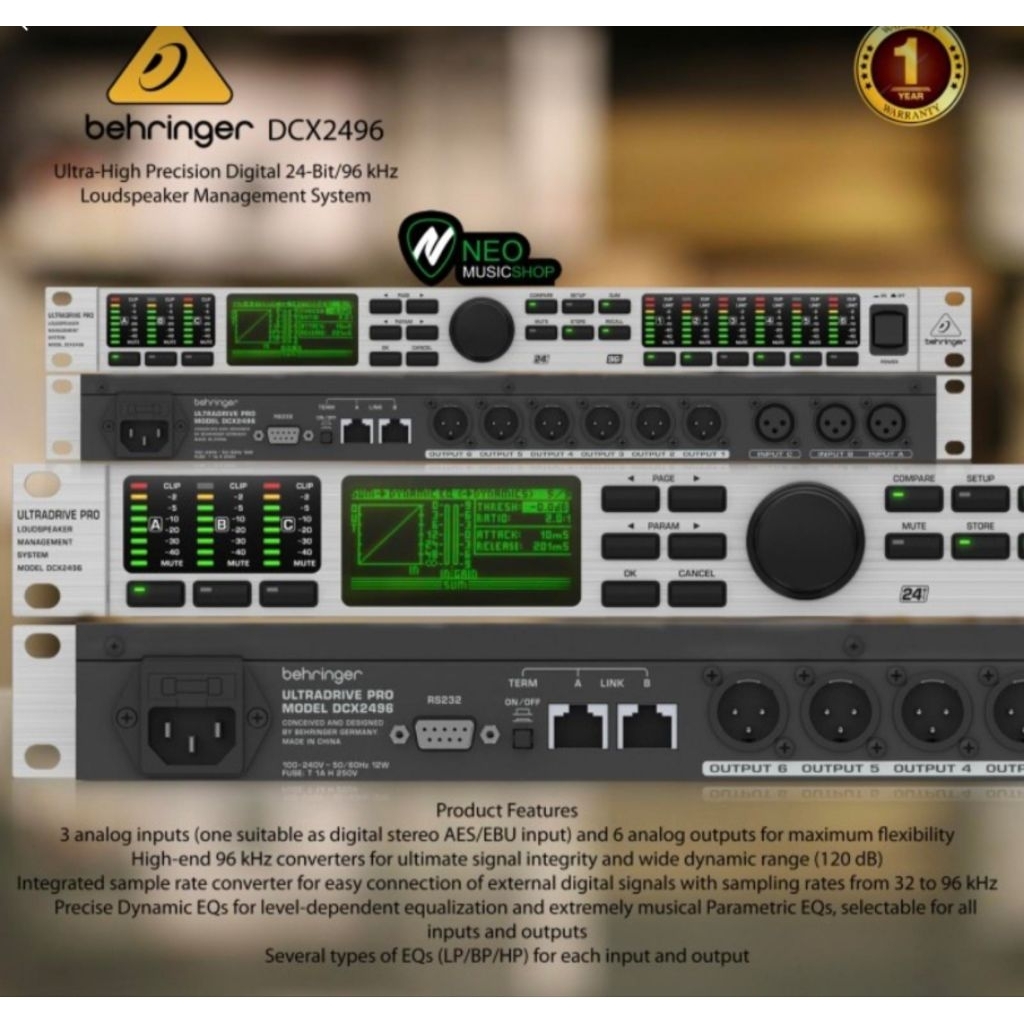 Behringer DCX2496 Loudspeaker Management System - DLMS - 3 Inputs