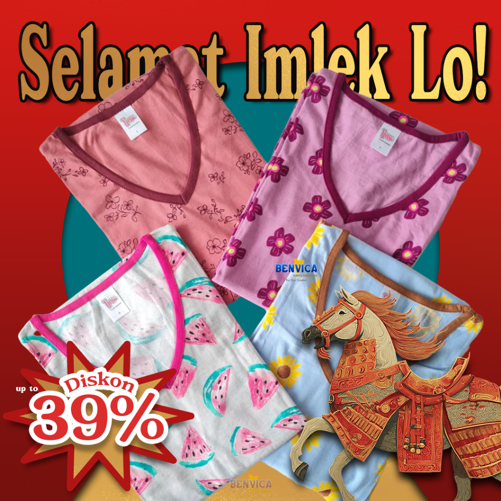 BAJU TIDUR DASTER DEWASA KAOS NESSA MOTIF XL